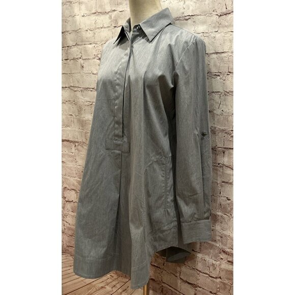 Lafayette 148 Gray Stretch Cotton Poplin Tunic Popover Blouse Pockets Size 4 - Picture 3 of 3